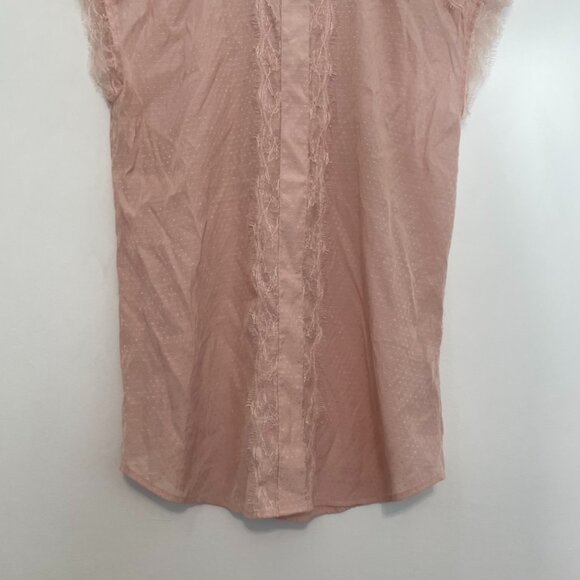 EXPRESS Light Baby Pink Textured Swiss Dot Lace Trim High Neck Coquette Blouse S - Picture 3 of 11